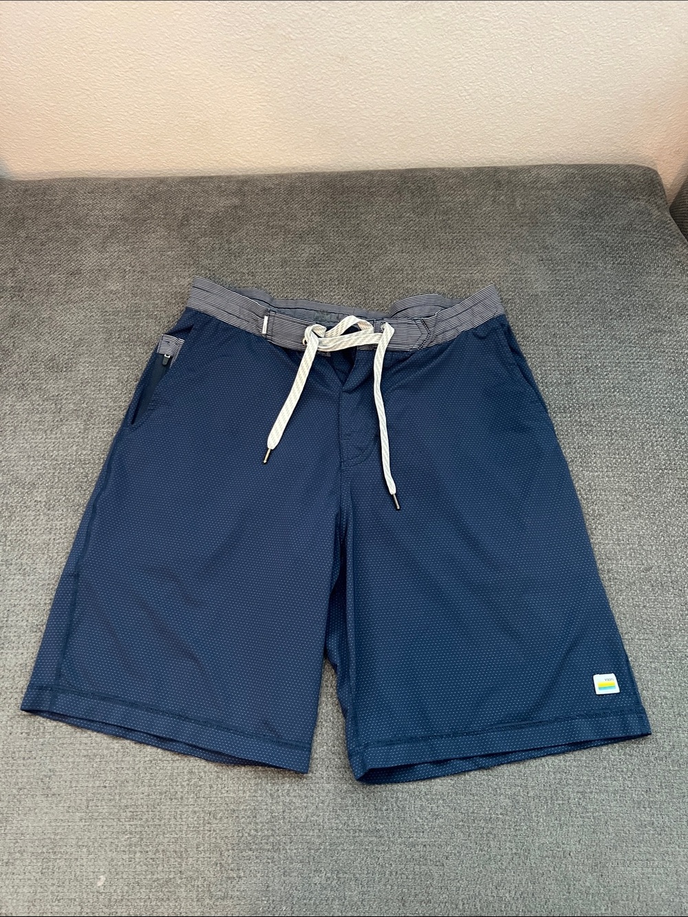 Vuori Navy Drawcord Hybrid Shorts with Gray Waistband